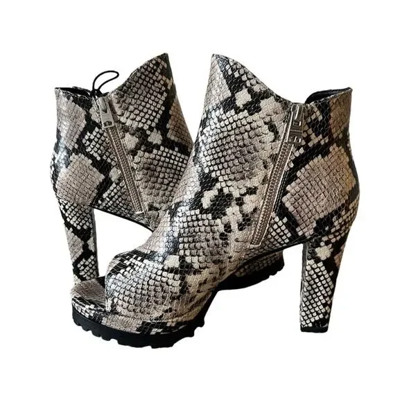 AllSaints Michela Leather Snake Print Peep Toe Heeled Shoes Booties Size 40 EU - Picture 6 of 16